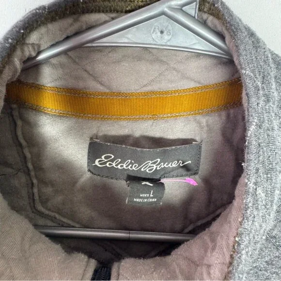 Eddie Bauer jacket pull over quilted sweater grey logos comfy thick warm quilt - Picture 7 of 10